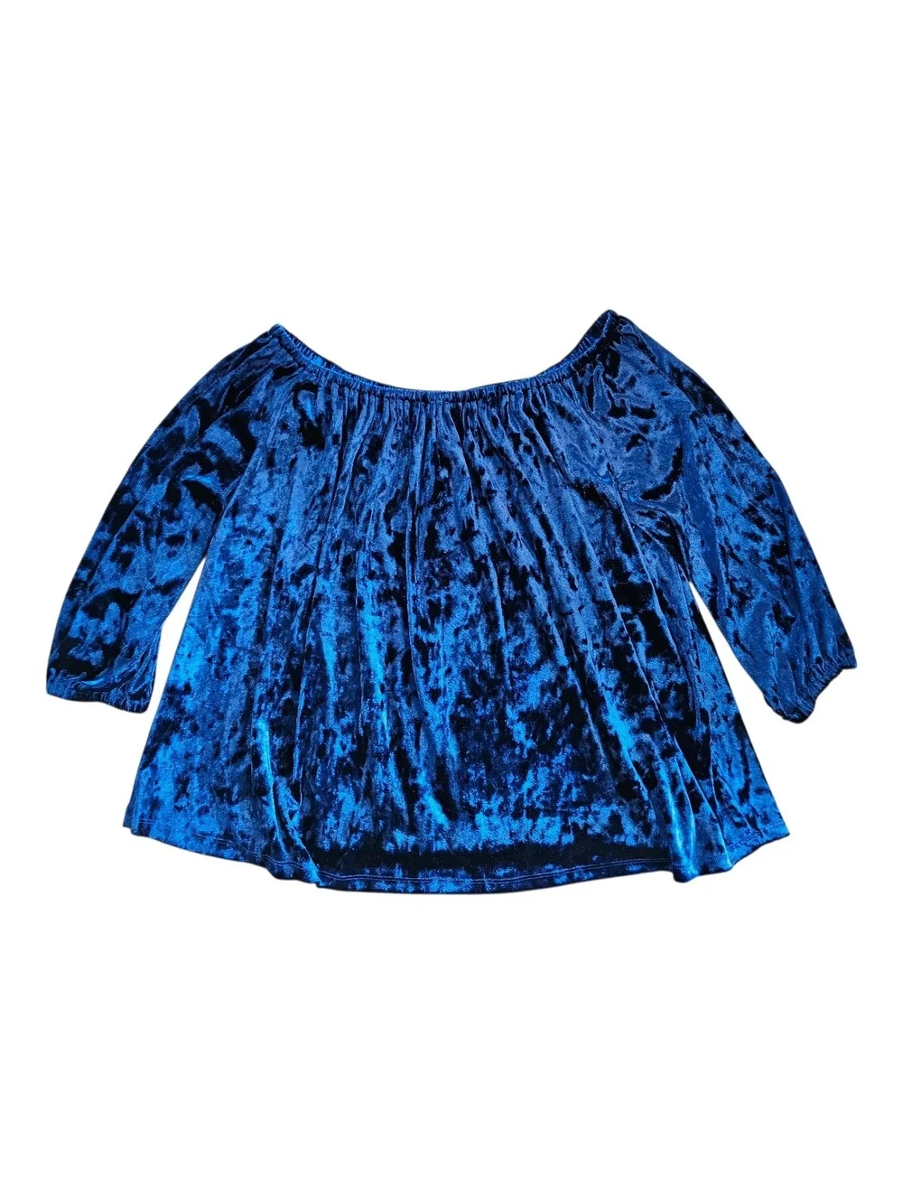 Lily Morgan Royal Blue Crushed Velvet Off-Shoulder Top - Size L - Picture 4 of 9